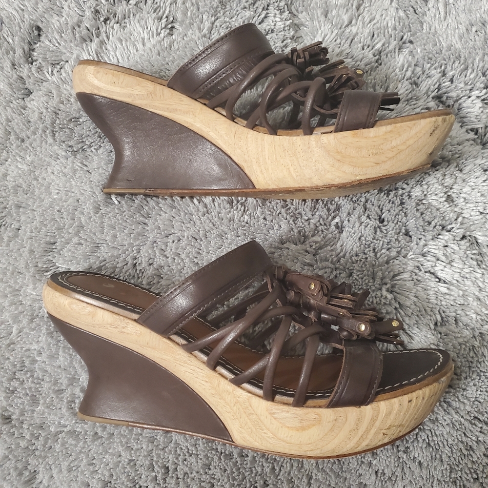 leifsdottir Brown Leather Tassel Wedge Sandals - Picture 3 of 8